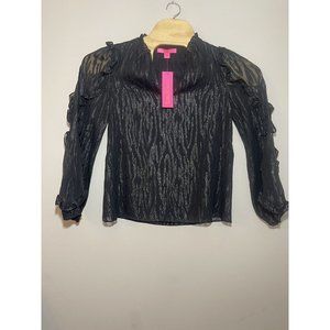 Lilly Pulitzer NWT Ardith Silk Top Zebra Metallic‎ Clip Onyx Size S